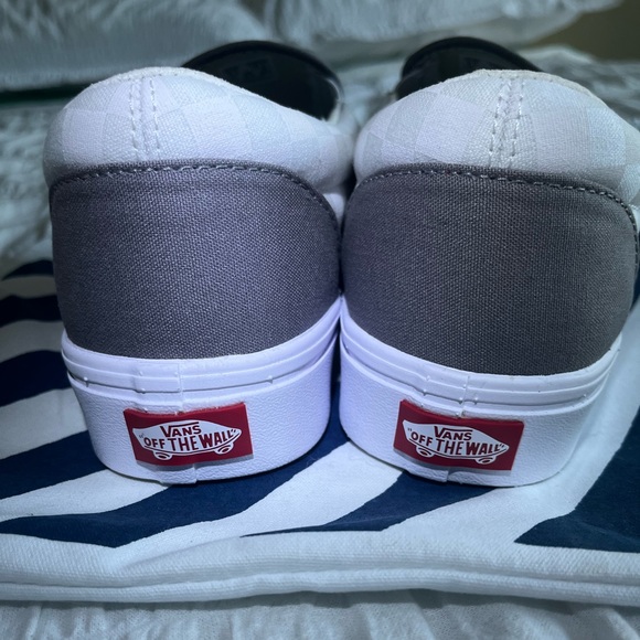 Vans Custom ComfyCush Slip-ons; gray and white/true white checkerboard. - Picture 2 of 4